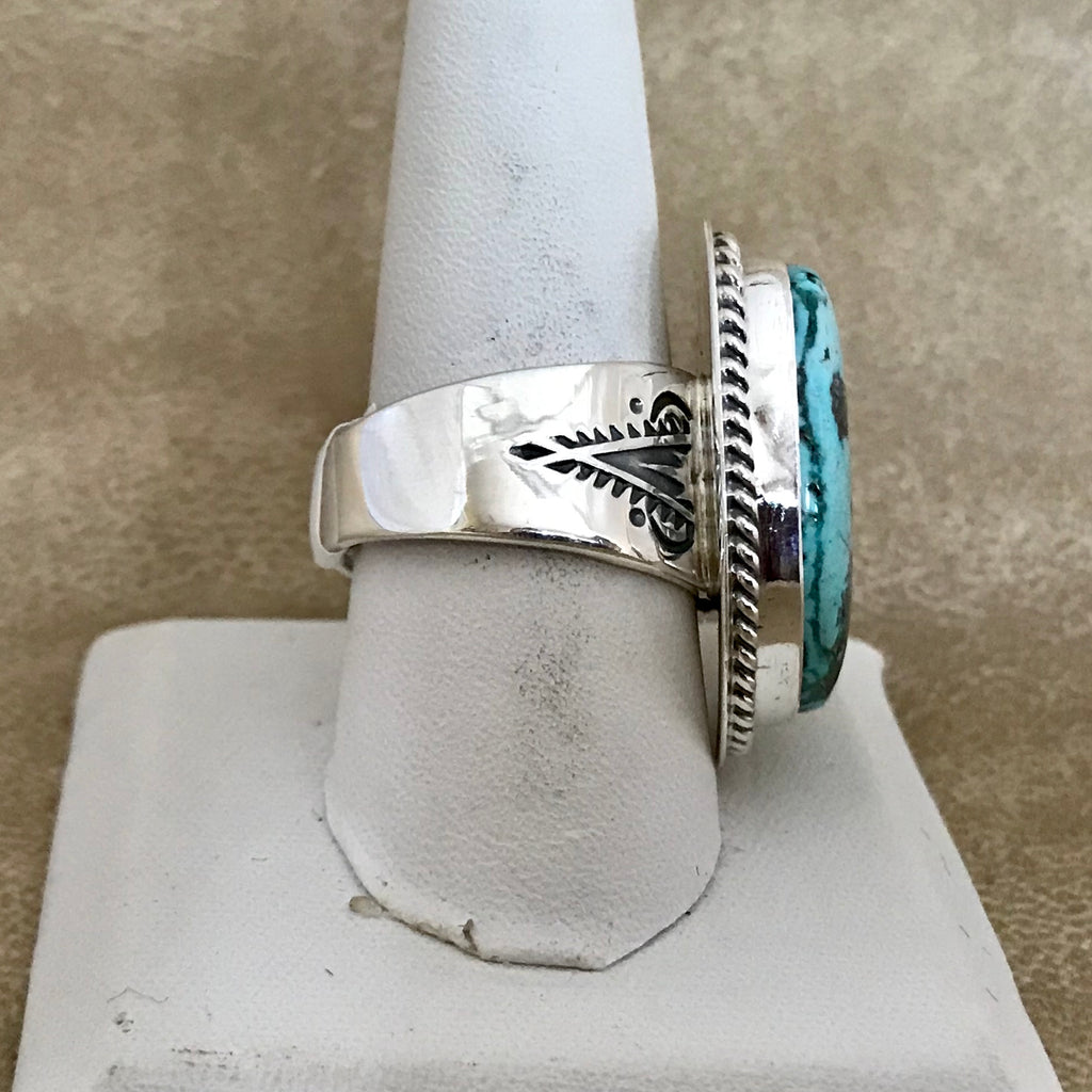 Turquoise ring with Blue Diamond turquoise by Lyle Piaso, Navajo, Native American ring with turquoise 2/142
