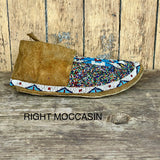 Sioux Beaded Moccasins - Salt & Pepper, greasy yellow and blue beads ca. 1920 -Sinew sewn (GM69)