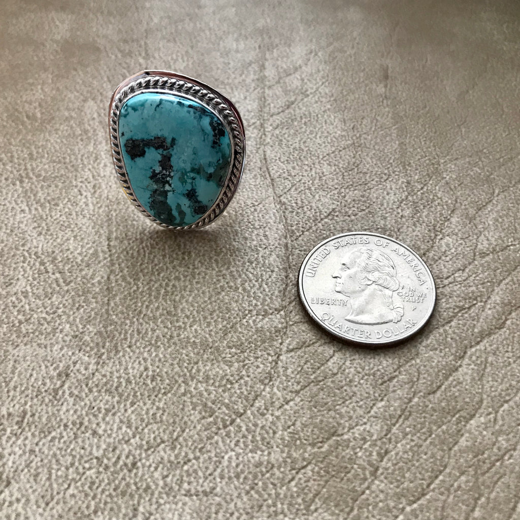 Turquoise ring with Blue Diamond turquoise by Lyle Piaso, Navajo, Native American ring with turquoise 2/142