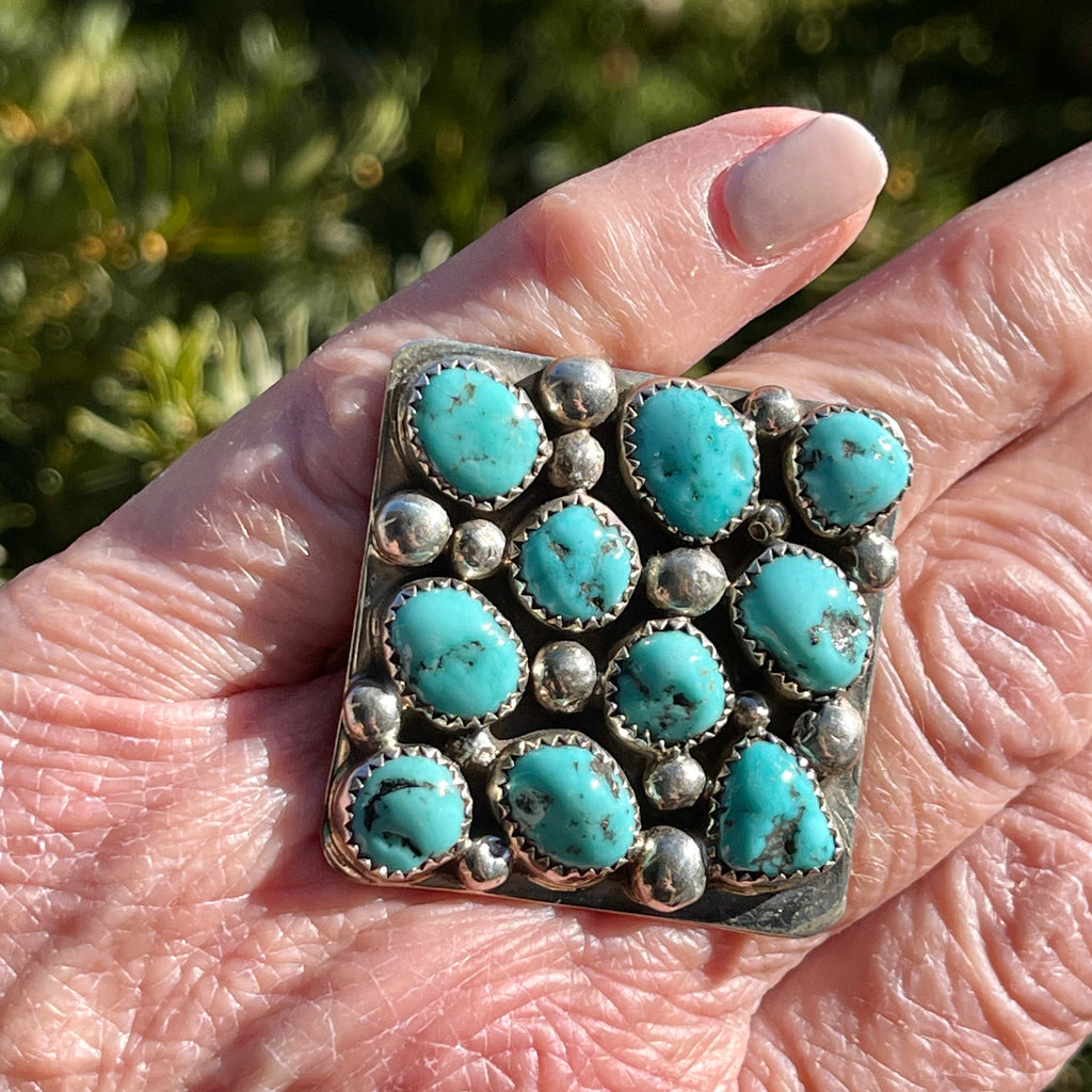 Darlene Begay, Navajo contemporary genuine turquoise large diamond shape ring (1/322)