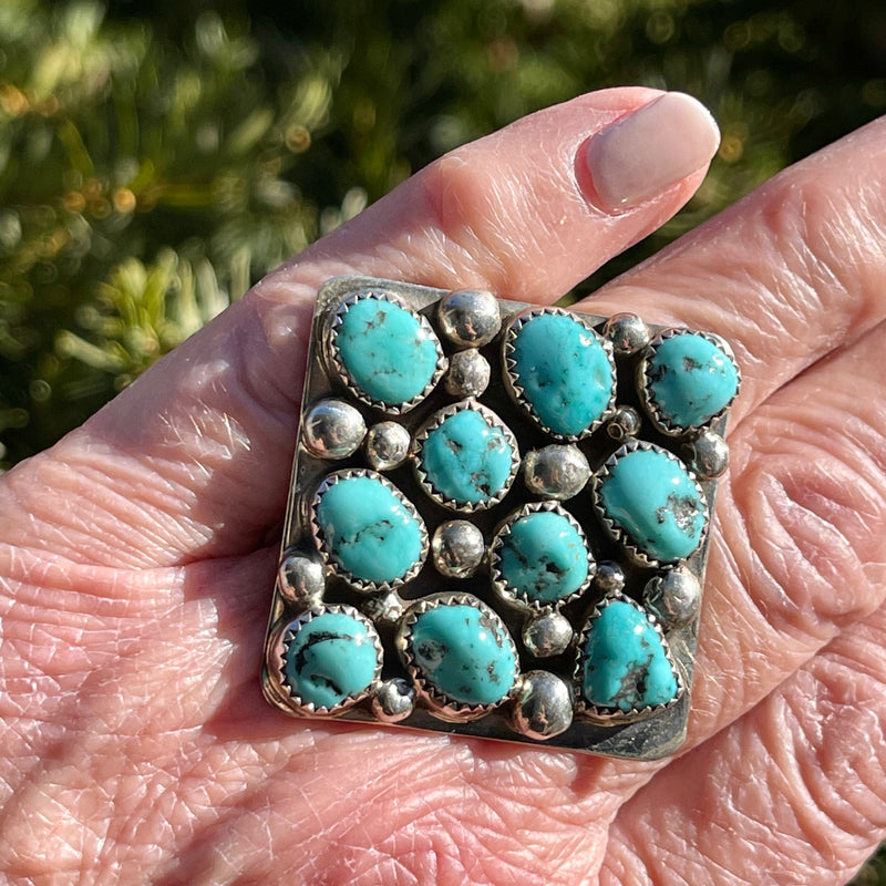 Darlene Begay, Navajo contemporary genuine turquoise large diamond shape ring (1/322)