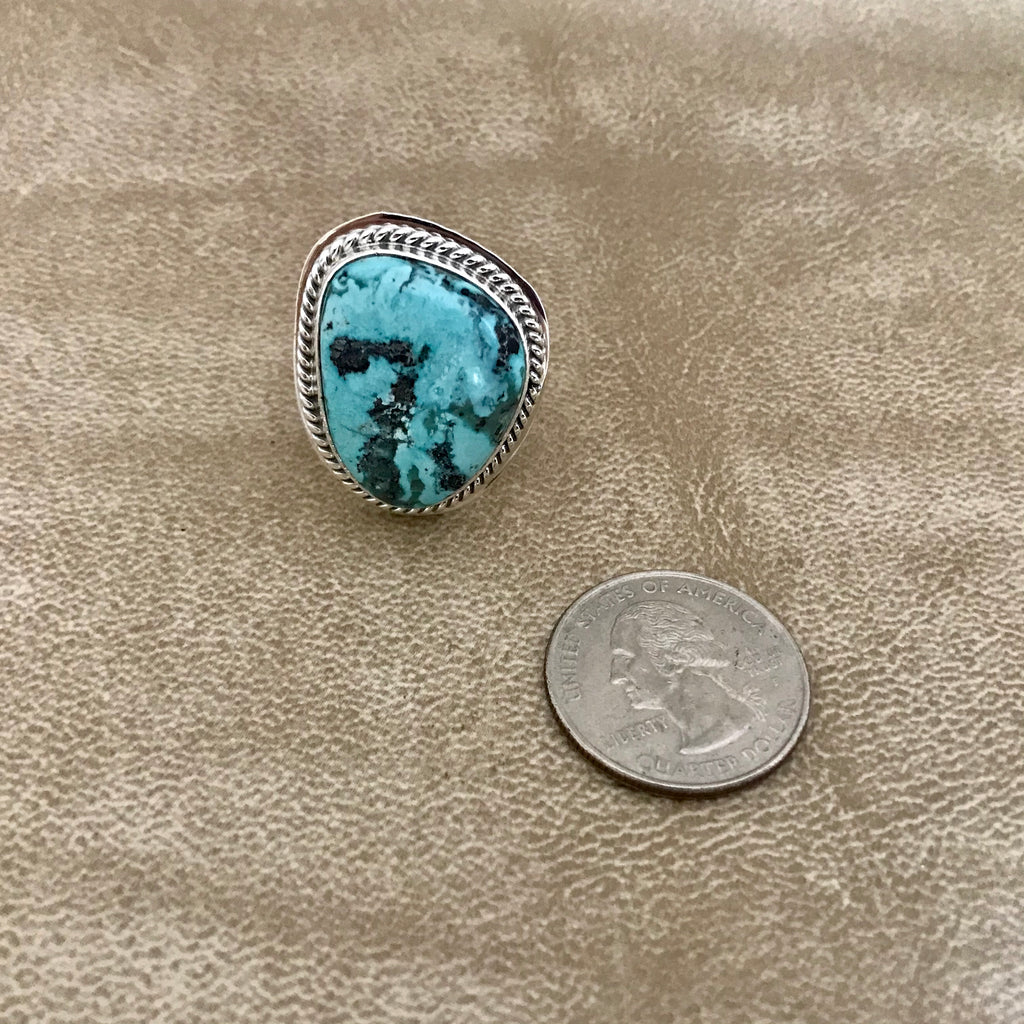 Turquoise ring with Blue Diamond turquoise by Lyle Piaso, Navajo, Native American ring with turquoise 2/142
