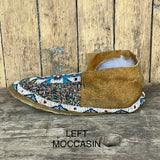 Sioux Beaded Moccasins - Salt & Pepper, greasy yellow and blue beads ca. 1920 -Sinew sewn (GM69)