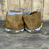 Sioux Beaded Moccasins - Salt & Pepper, greasy yellow and blue beads ca. 1920 -Sinew sewn (GM69)