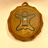 Taos Sioux Style Double Sided Drum With Hide Design, Handmade Drum RK16