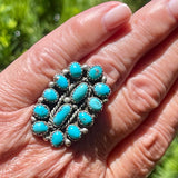 Traditional Navajo Turquoise Cluster Ring, vintage - size 10 1/4   (MB17)