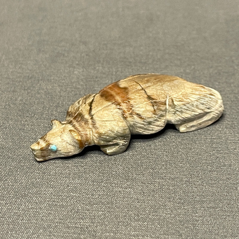 Picasso Marble Badger Fetish by Derrick Kaamasee, Zuni (1/412)