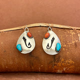 Authentic Vintage Navajo Overlay Dangle Earrings with Turquoise and Coral 1/502)