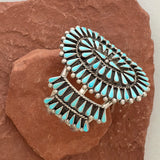 Silver and Turquoise Genuine Zuni Cuff Bracelet with an array of teardrop-shaped stones, vintage  AS235