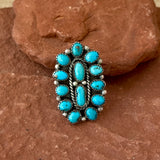 Traditional Navajo Turquoise Cluster Ring, vintage - size 10 1/4   (MB17)