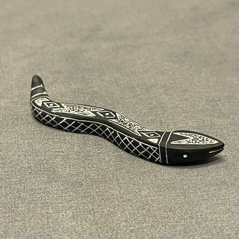 Etched Jet Zuni Snake Fetish with Turquoise by Roselle Gonzalez, Zuni   (2/55)