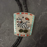 Dennis and Nancy Edaakie, Zuni Inlay Bolo Tie with Clown Design, vintage Native American   (JF119)