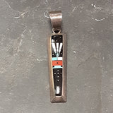 Ervin Tsosie, Navajo Multi-Stone Micro Inlay Pendant - Jet, coral & shell (JF144)