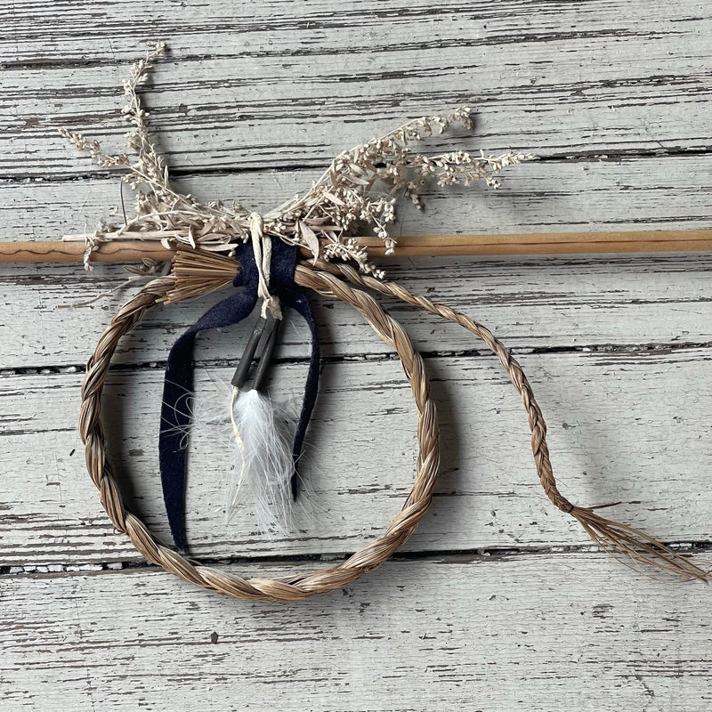 Vintage Native American Medicine Arrow with sage and braided sweetgrass ring - Michael Many Horses, Santee Sioux, adopted  (3/123)