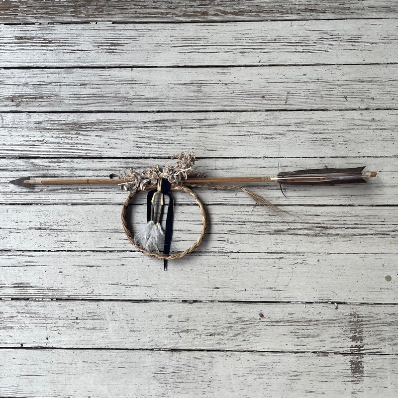 Vintage Native American Medicine Arrow with sage and braided sweetgrass ring - Michael Many Horses, Santee Sioux, adopted  (3/124)