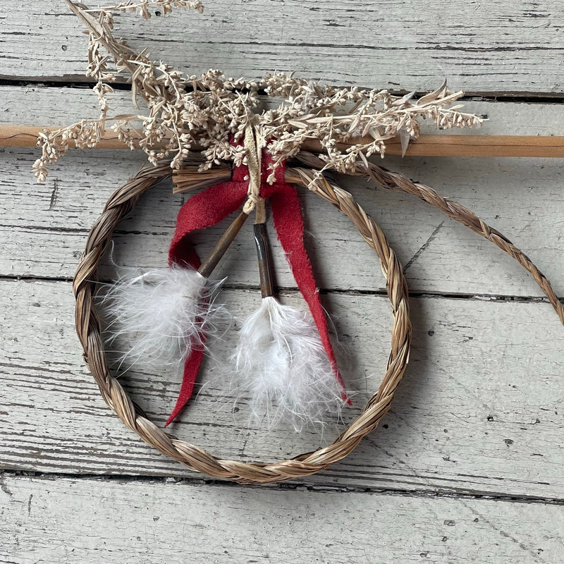 Vintage Native American Medicine Arrow with sage and braided sweetgrass ring - Michael Many Horses, Santee Sioux, adopted  (3/125)