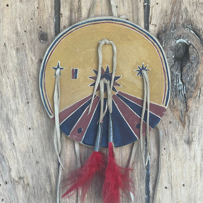 Small Lakota Sunburst-design Shield, vintage - Michael Many Horses, Santee Sioux, adopted  (3/139)