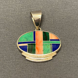 Ray Tracey Contemporary Sterling Silver and Multi-Stone Channel Inlay Pendant, authentic Navajo  (3/193)