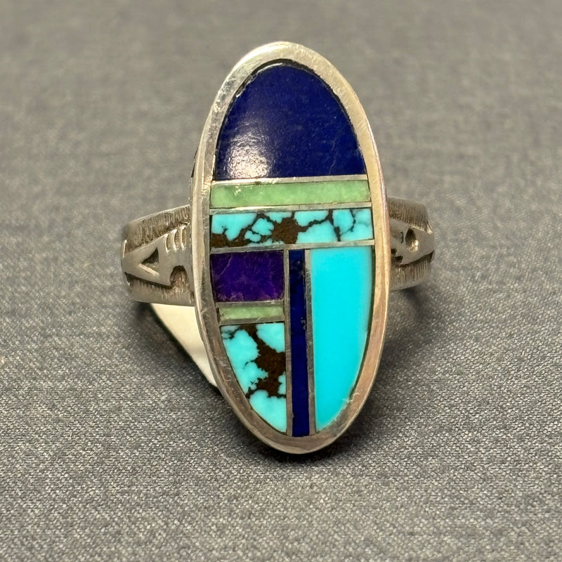 Supersmith Sterling Silver and Multi-Stone Channel Inlay Ring - size 9.5  (3/198)