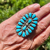 Traditional Navajo Turquoise Cluster Ring, vintage - size 9   (LC69)