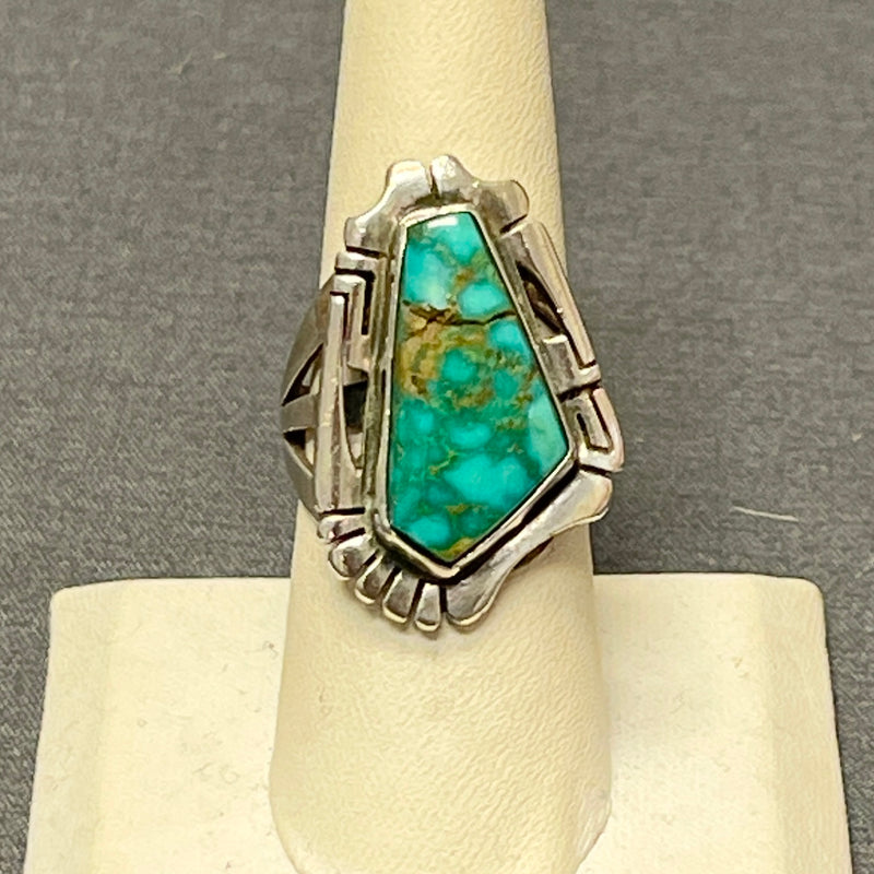 Jerry Nelson Vintage Navajo Turquoise and Sterling Silver Ring - size 7  (4/32)