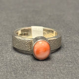 Shaun Rogers, Navajo Textured Silver Ring with Pink Coral Stone - size 7   (4/70)