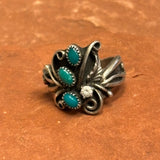 Royce "Eagle Boy" Kohlmeyer, Jemez Pueblo Sterling Silver and Green Turquoise Ring, vintage Native American-size 7.5   (5/158)