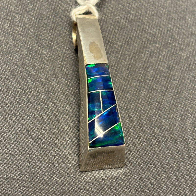 Contemporary Navajo Channel Inlay Pendant with Cultured Opal   (5/18)