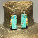 Mary Tafoya, Kewa (Santo Domingo) Pueblo, Native American Turquoise Mosaic Dangle Earrings   (5/230)