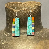 Mary Tafoya, Kewa (Santo Domingo) Pueblo, Native American Turquoise Mosaic Dangle Earrings   (5/231)