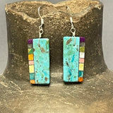 Mary Tafoya, Kewa (Santo Domingo) Pueblo, Native American Turquoise Mosaic Dangle Earrings   (5/232)