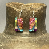 Mary Tafoya, Kewa (Santo Domingo) Pueblo, Native American Multi-Stone Mosaic Dangle Earrings   (5/234)