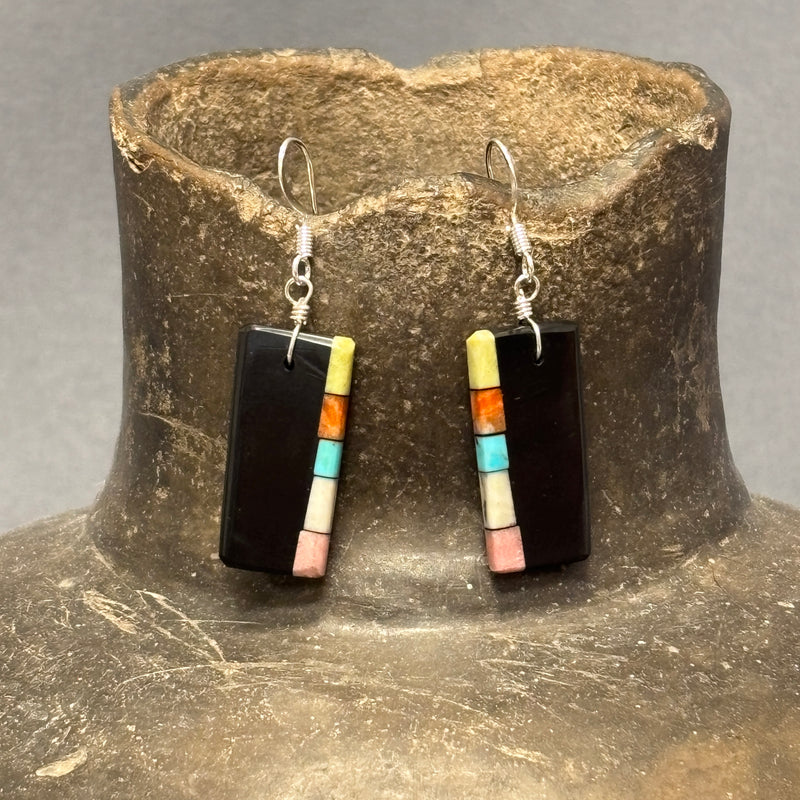 Mary Tafoya, Kewa (Santo Domingo) Pueblo, Native American Multi-Stone Mosaic Dangle Earrings   (5/236)