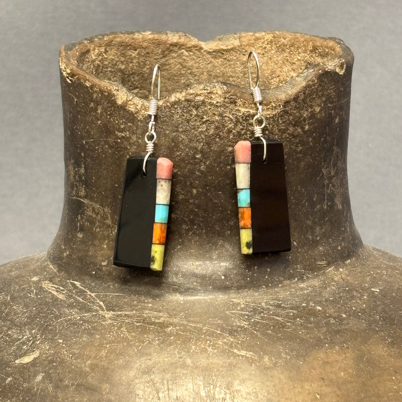 Mary Tafoya, Kewa (Santo Domingo) Pueblo, Native American Multi-Stone Mosaic Dangle Earrings   (5/237)