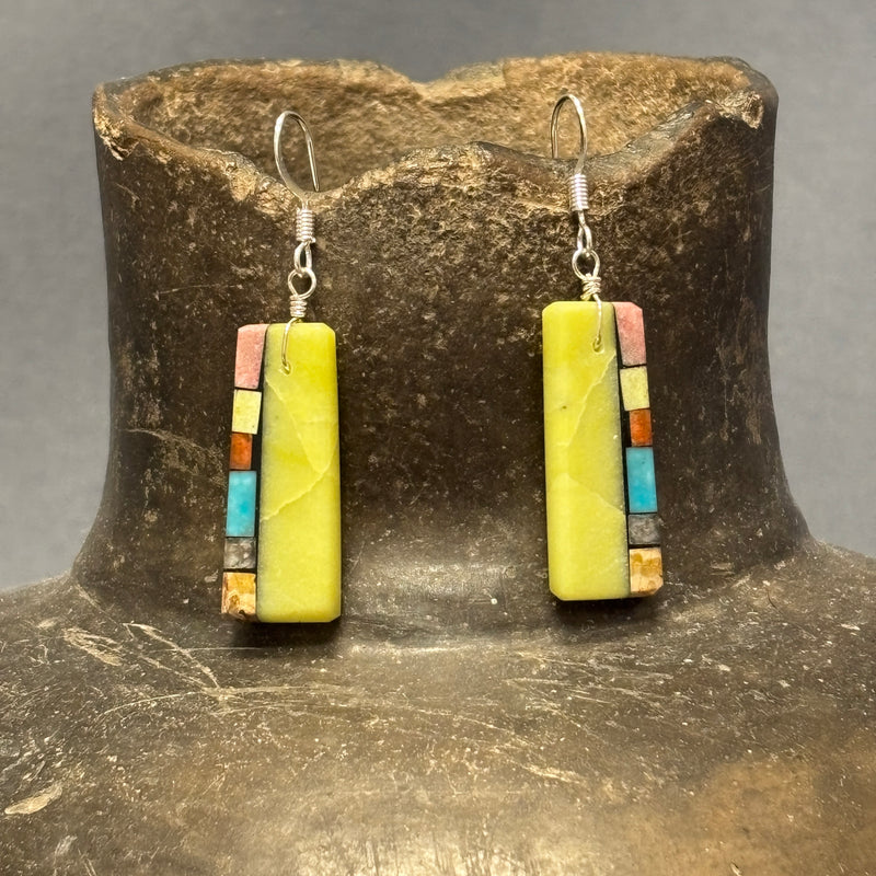 Mary Tafoya, Kewa (Santo Domingo) Pueblo, Native American Multi-Stone Mosaic Dangle Earrings   (5/239)