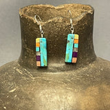 Mary Tafoya, Kewa (Santo Domingo) Pueblo, Native American Turquoise Mosaic Dangle Earrings   (5/240)