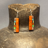 Mary Tafoya, Kewa (Santo Domingo) Pueblo, Native American Multi-Stone Mosaic Dangle Earrings   (5/241)