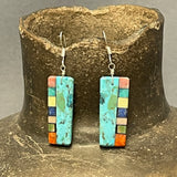 Mary Tafoya, Kewa (Santo Domingo) Pueblo, Native American Turquoise Mosaic Dangle Earrings   (5/242)