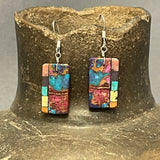 Mary Tafoya, Kewa (Santo Domingo) Pueblo, Native American Multi-Stone Mosaic Dangle Earrings   (5/243)
