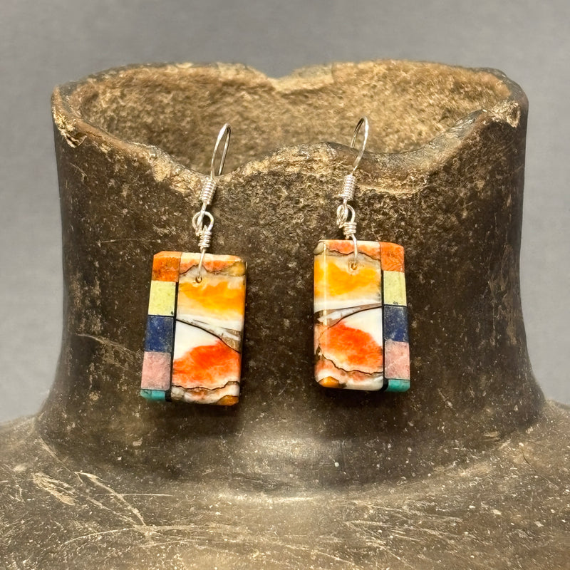 Mary Tafoya, Kewa (Santo Domingo) Pueblo, Native American Multi-Stone Mosaic Dangle Earrings   (5/244)