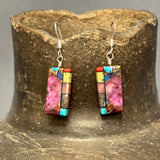 Mary Tafoya, Kewa (Santo Domingo) Pueblo, Native American Multi-Stone Mosaic Dangle Earrings   (5/245)