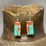 Mary Tafoya, Kewa (Santo Domingo) Pueblo, Native American Turquoise Mosaic Dangle Earrings   (5/247)