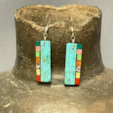 Mary Tafoya, Kewa (Santo Domingo) Pueblo, Native American Turquoise Mosaic Dangle Earrings   (5/248)