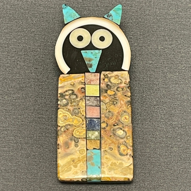 Mary Tafoya, Kewa (Santo Domingo) Pueblo Multi-Stone Mosaic Owl Pin/Pendant  (5/254)