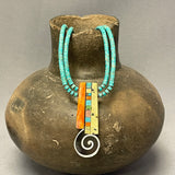 Mary Louise Tafoya, Kewa (Santo Domingo) Pueblo Multi-Stone Mosaic Pendant on Double-Strand Turquoise Necklace (5/255)