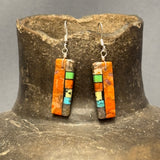 Mary Tafoya, Kewa (Santo Domingo) Pueblo, Native American Multi-Stone Mosaic Dangle Earrings   (5/257)