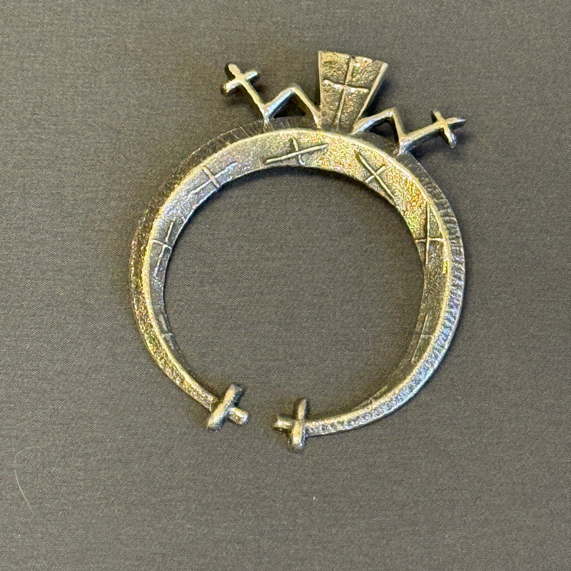 Gary Custer, Navajo Sterling Silver Tufa Cast Naja Pendant with Lightning Design   (5/277)