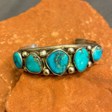 Authentic Navajo Five Stone Bracelet with Natural Turquoise, vintage (5/281)