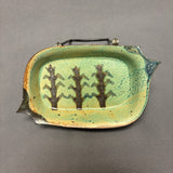 Mel Cornshucker, Cherokee, Footed Pottery Dish with Cornstalk Design