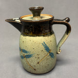 Mel Cornshucker, Cherokee, Dragonfly Pattern Pottery Pitcher with Lid